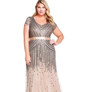 Brand new with tags- Adriana Pappell cap sleeve linear beaded gown